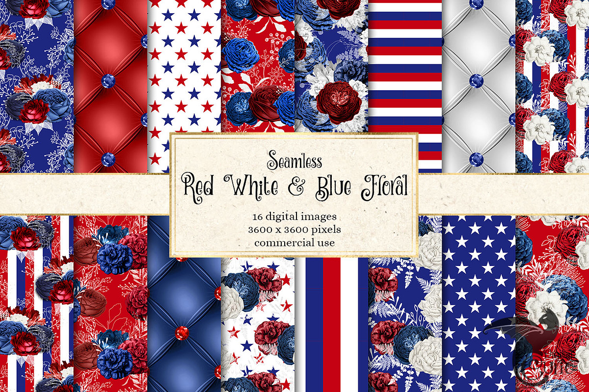 Red White & Blue Floral Patterns in Patterns - product preview 8