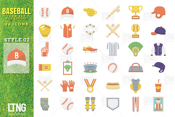 Baseball icon set with 3 styles in Cute Icons - product preview 2