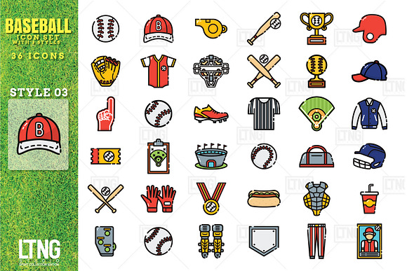 Baseball icon set with 3 styles in Cute Icons - product preview 4