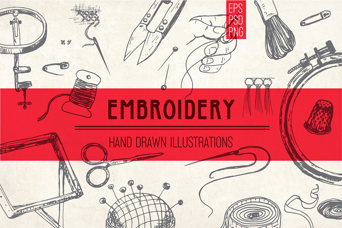 Emboidery tools and accessories in Illustrations - product preview 8