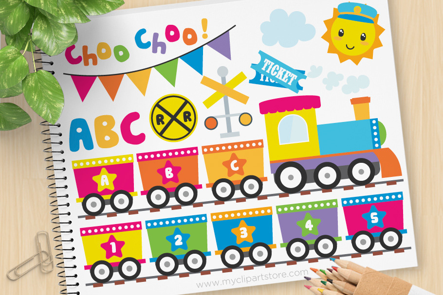 ABC Train (Rainbow) Clipart + SVG