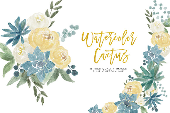Watercolor Flower cactus Clipart in Illustrations - product preview 1