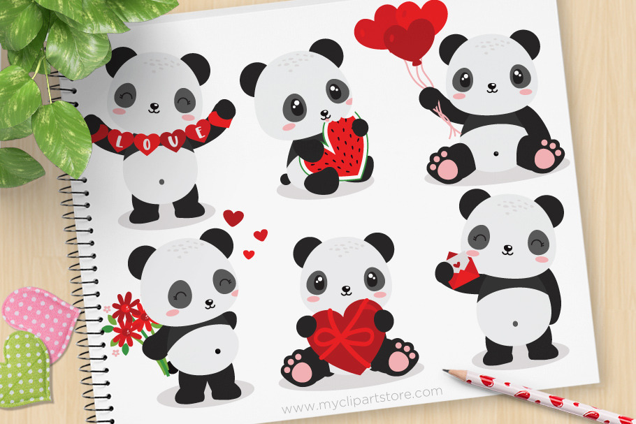 Valentine Pandas - Vector Clipart