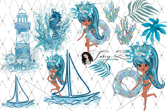 Watercolor Nautical blue Clipart in Illustrations - product preview 2