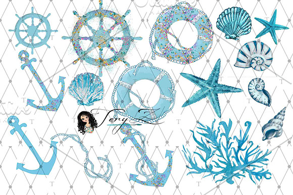 Watercolor Nautical blue Clipart in Illustrations - product preview 3