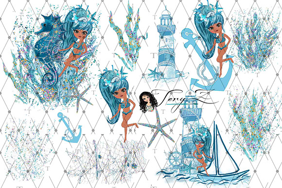 Watercolor Nautical blue Clipart in Illustrations - product preview 4
