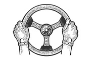 Racer hands on steering wheel sketch