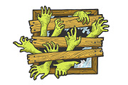 Zombie hands window sketch engraving