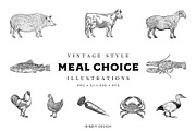 Vintage Meal Choice Illustrations
