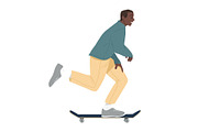 Black man ride on skateboard