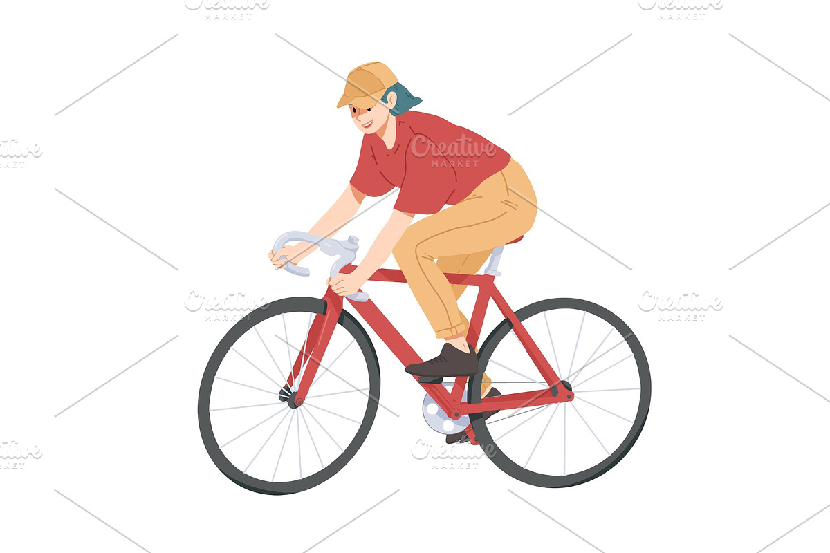 Woman riding bicycle, girl on bike in Illustrations - product preview 8