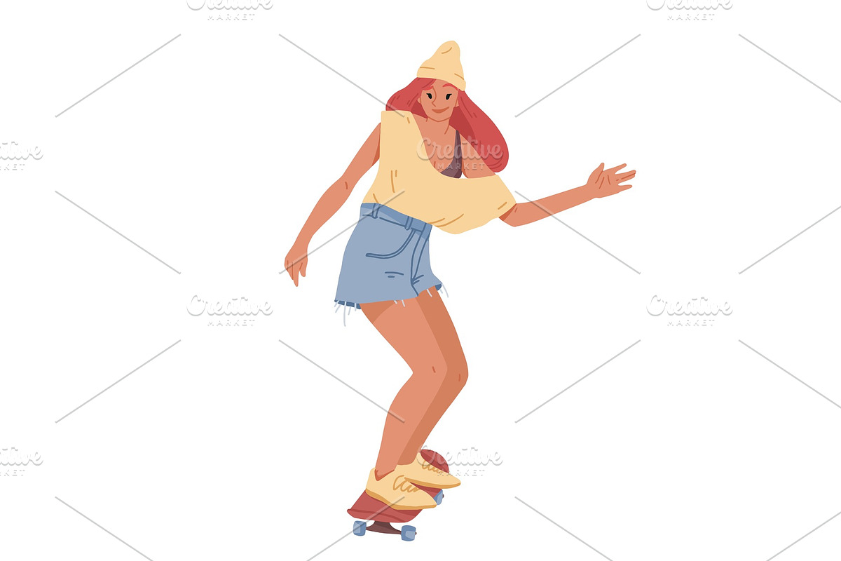 Girl ride on skateboard Summer in Illustrations - product preview 8
