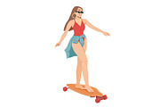 Girl ride on skateboard Summer