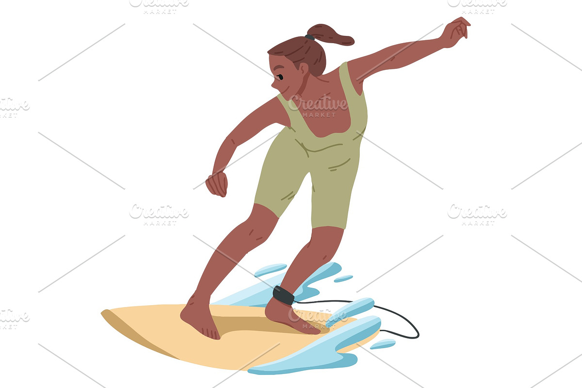 Girl surfing, riding on the water in Illustrations - product preview 8