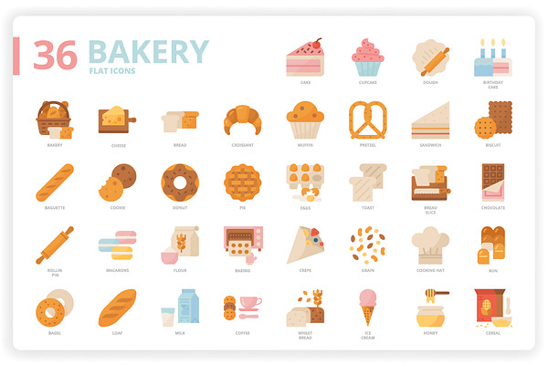 36 Bakery Icons x 3 Styles