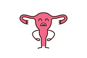 Sad uterus character color icon