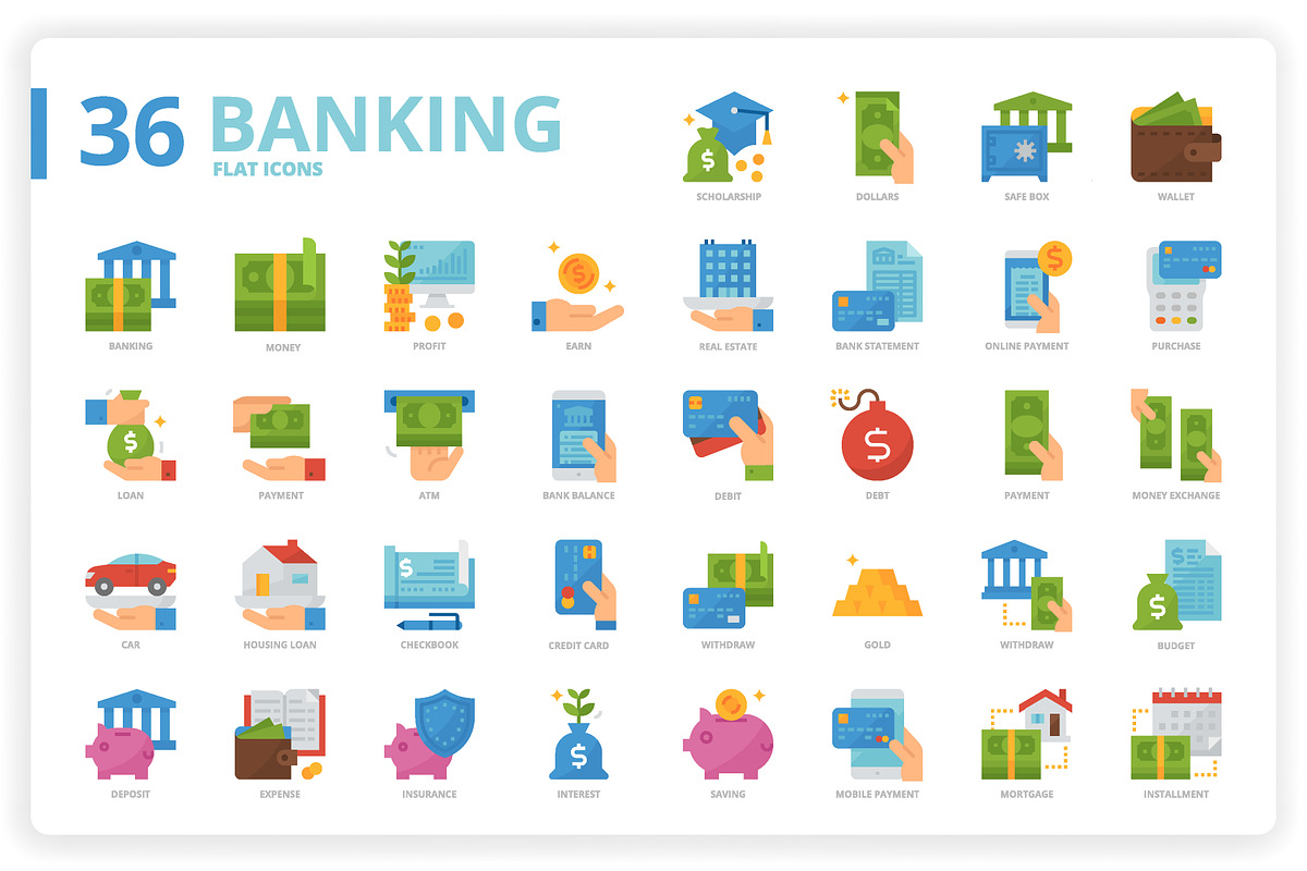 36 Banking Icons x 3 Styles in Icons - product preview 8