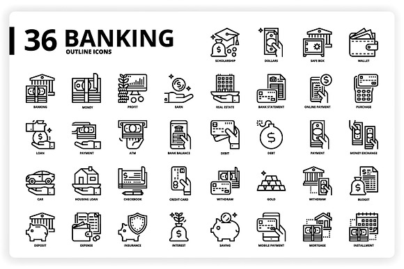 36 Banking Icons x 3 Styles in Icons - product preview 1