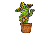 Cactus guitar and sombrero sketch