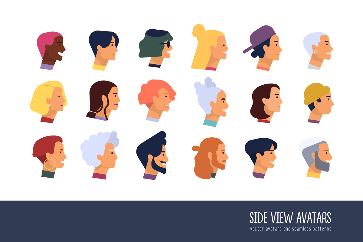 Avatars set and seamless in Illustrations - product preview 8