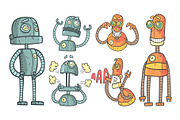 Vector set with robots in outline