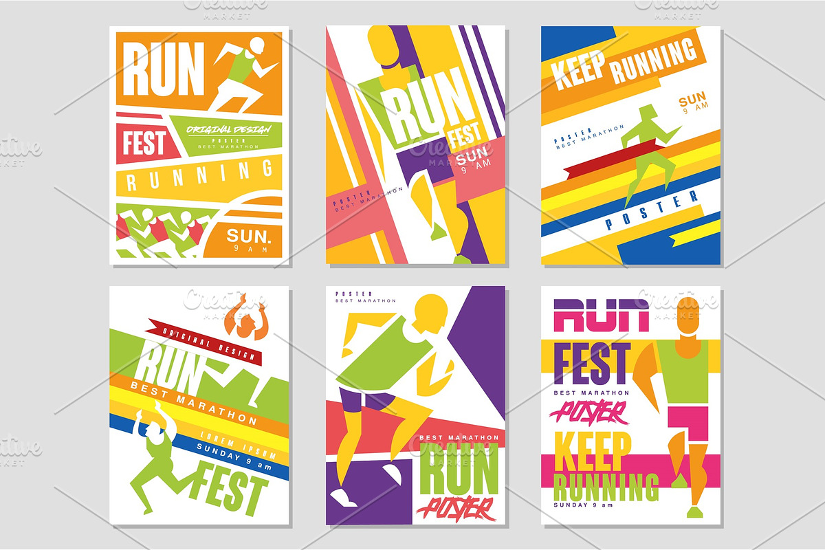 Run fest posters set, running in Illustrations - product preview 8