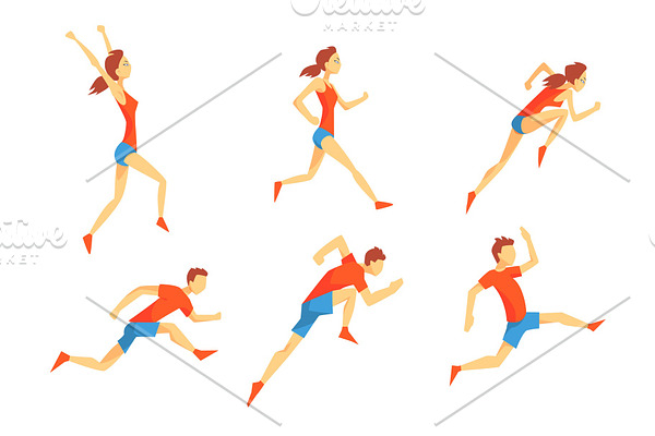 Flat vector set with energetic man