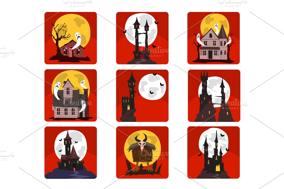 Flat vector set of scary castles in Objects - product preview 8