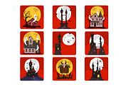Flat vector set of scary castles