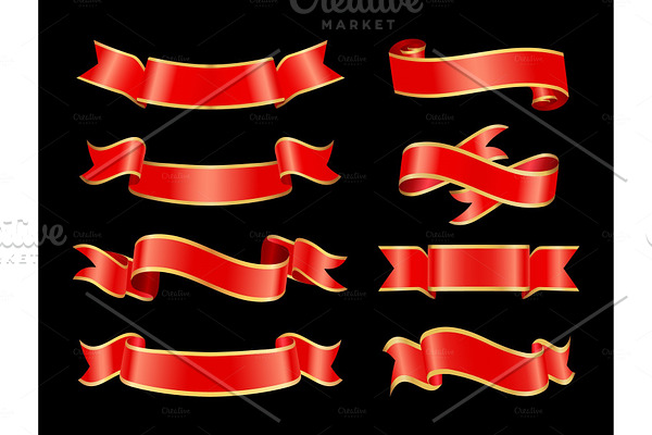 Ribbons Curved Banner Set Vector