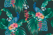 Palm trees,leaves,peacocks pattern