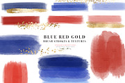 Blue Red Gold Brush Stroke Graphics