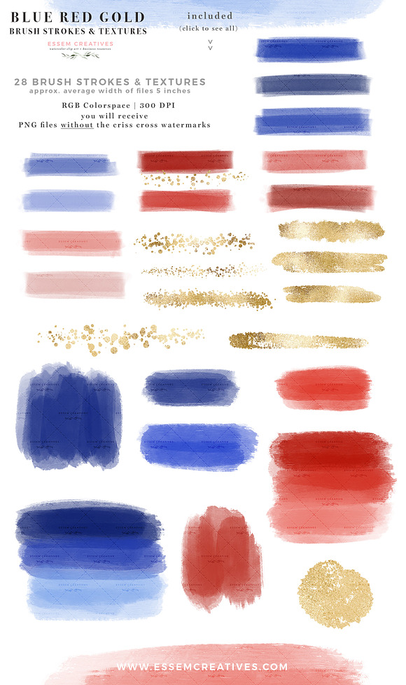 Blue Red Gold Brush Stroke Graphics in Textures - product preview 1