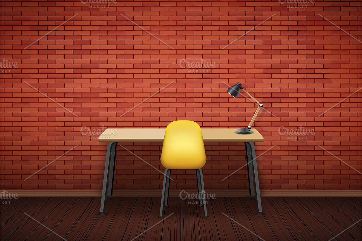 Workplace Wood table top with chair in Illustrations - product preview 8