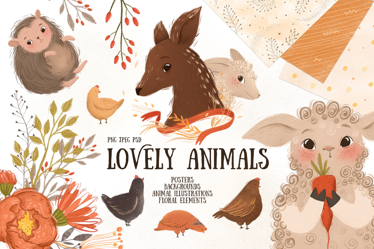 Cute animals and floral elements in Illustrations - product preview 8