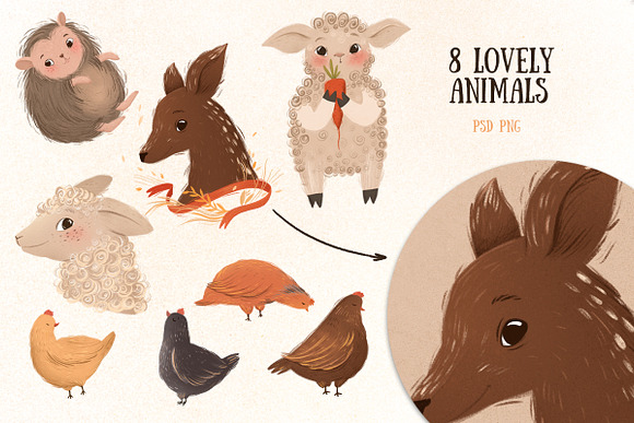 Cute animals and floral elements in Illustrations - product preview 1