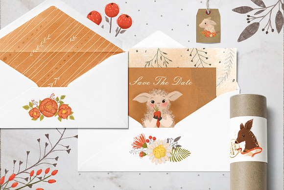 Cute animals and floral elements in Illustrations - product preview 4