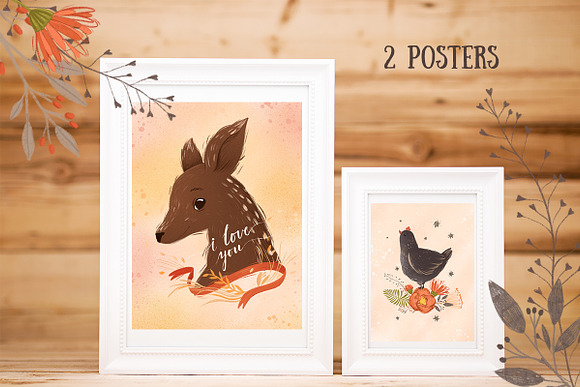 Cute animals and floral elements in Illustrations - product preview 6