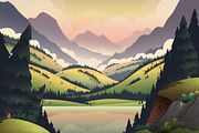 Mountain landcape illustration.