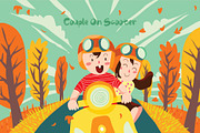 Couple On Scooter - Illustration