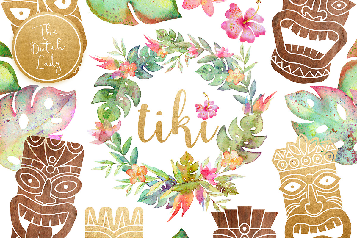 Hawaiian Tiki Mask Clipart Set in Illustrations - product preview 8