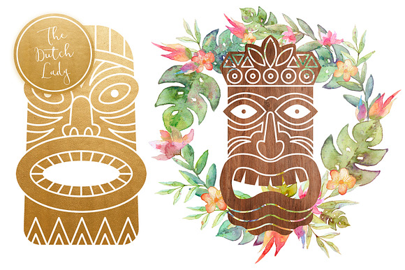 Hawaiian Tiki Mask Clipart Set in Illustrations - product preview 2
