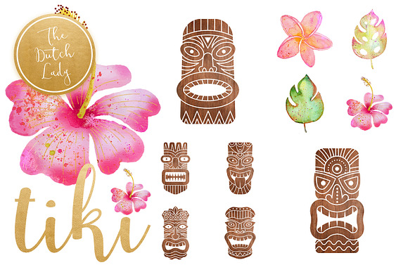 Hawaiian Tiki Mask Clipart Set in Illustrations - product preview 4