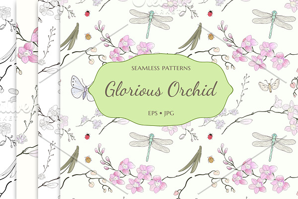 Glorious Orchid seamless patterns