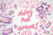 Happy Pink elephant! Watercolor