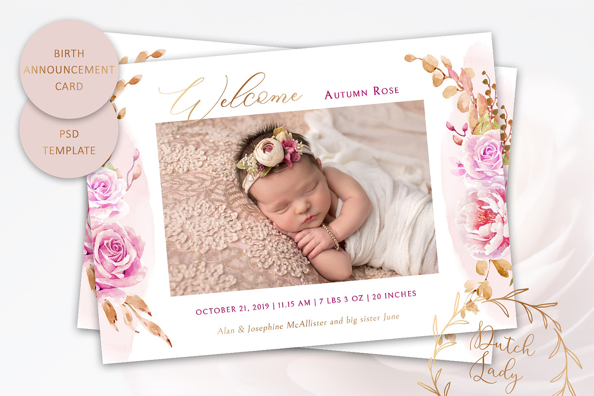 Birth Announcement Card Template #9 in Card Templates - product preview 8