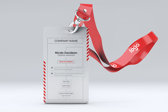 Office Staff Red ID Card Design in Stationery Templates - product preview 1