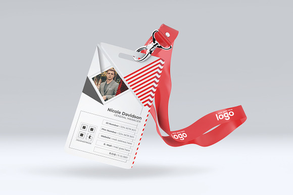 Office Staff Red ID Card Design in Stationery Templates - product preview 2