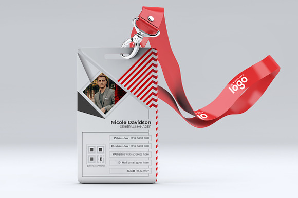 Office Staff Red ID Card Design in Stationery Templates - product preview 3