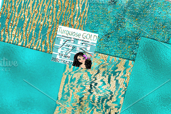 Turquoise Gold Glitter Foil Paper in Textures - product preview 1